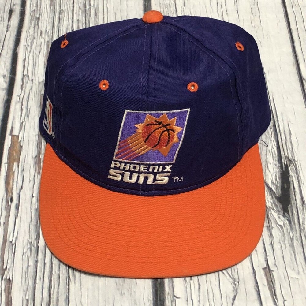 VTG SPORTS SPECIALTIES PHOENIX SUNS BACK SCRIPT HAT PURPLE ORANGE SNAPBACK NBA